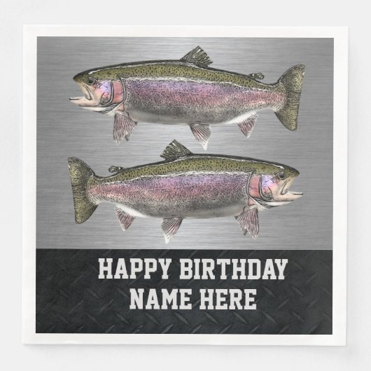 Rugged Fly Fishing Rainbow Trout Birthday Servet (Voorkant)