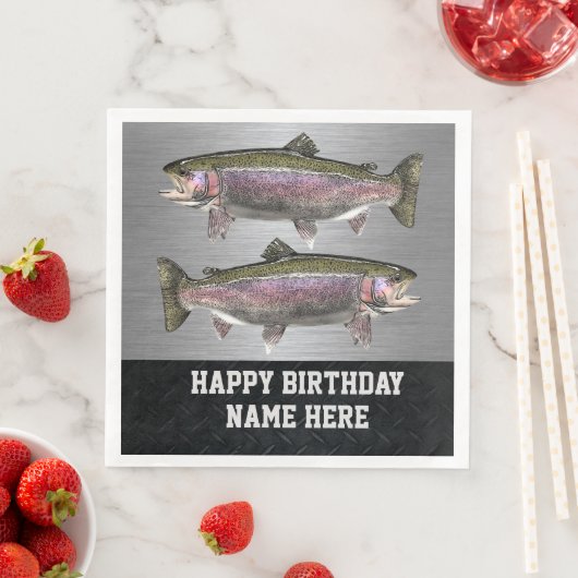 Rugged Fly Fishing Rainbow Trout Birthday Servet (Insitu)