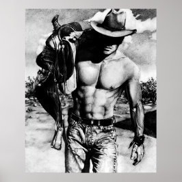 Rugged Perfect Abs Cowboy met zijn zadel Poster