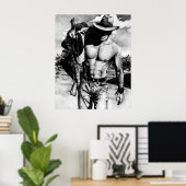 Rugged Perfect Abs Cowboy met zijn zadel Poster (Thuiskantoor)