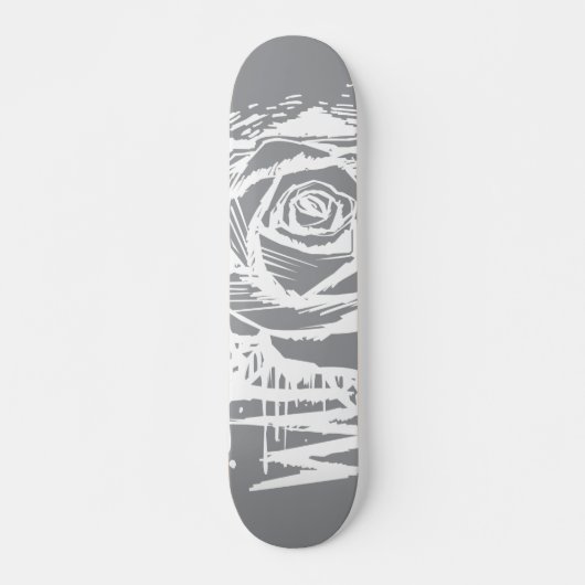 Rugged Rose Graffiti Art – White Drip Rose on Grey Persoonlijk Skateboard (Voorkant)