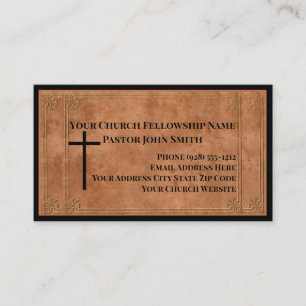 Rugged Stamped Brown Leather Church Visitekaartje