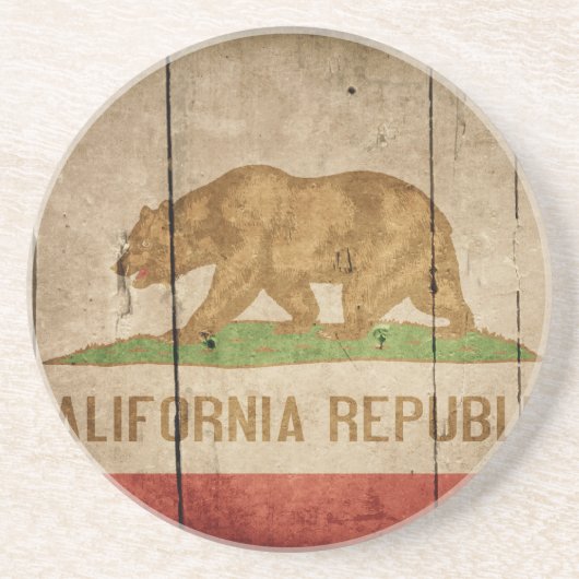 Rugged Wood California Flag Zandsteen Onderzetter (Voorkant)