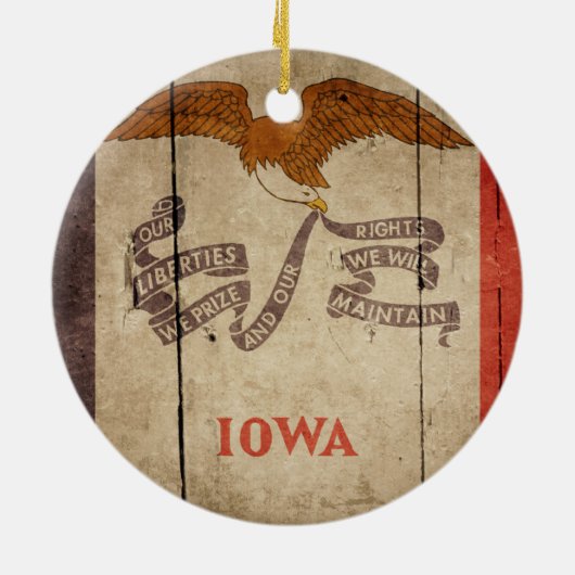 Rugged Wood Iowa Flag Keramisch Ornament (Achterkant)