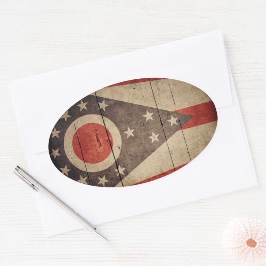 Rugged Wood Ohio Flag Ovale Sticker (Envelop)