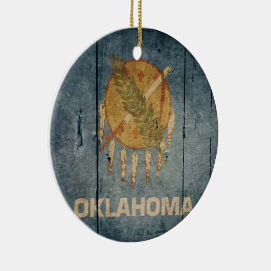 Rugged Wood Oklahoma Flag Keramisch Ornament (Rechts)