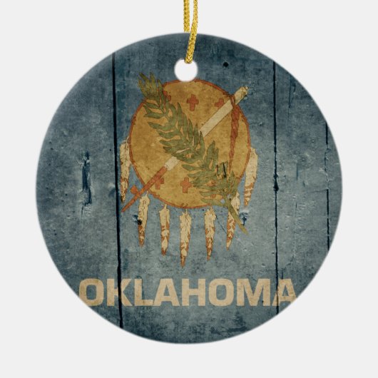 Rugged Wood Oklahoma Flag Keramisch Ornament (Voorkant)