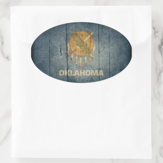 Rugged Wood Oklahoma Flag Ovale Sticker (Tas)