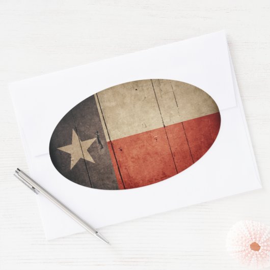 Rugged Wood Texas Flag Ovale Sticker (Envelop)