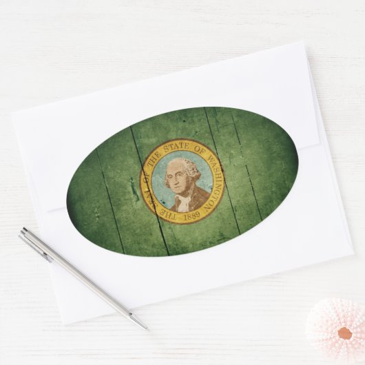 Rugged Wood Washington Vlag Ovale Sticker (Envelop)
