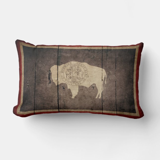 Rugged Wood Wyoming Flag Kussen (Voorkant)