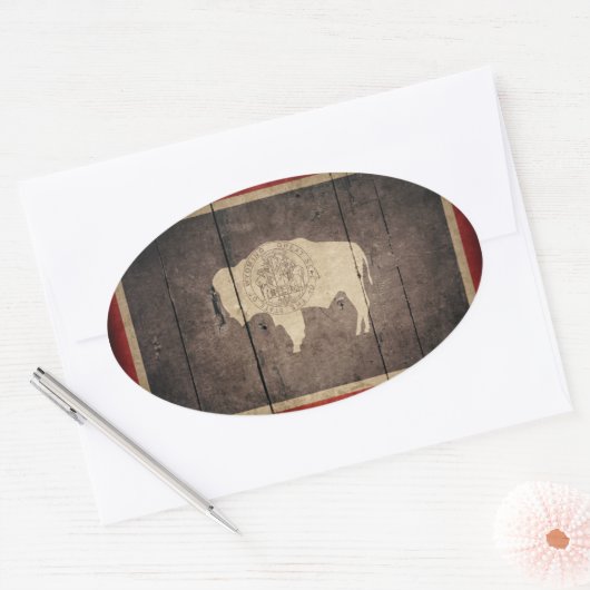 Rugged Wood Wyoming Flag Ovale Sticker (Envelop)