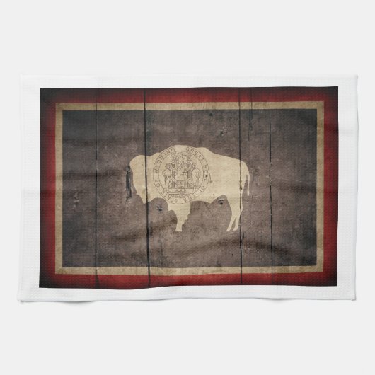 Rugged Wood Wyoming Flag Theedoek (Horizontaal)