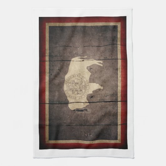 Rugged Wood Wyoming Flag Theedoek (Verticaal)