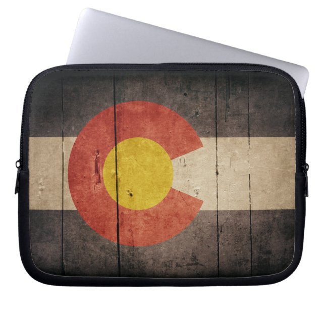 Rugged Wooden Colorado Flag Laptop Sleeve (Voorkant)