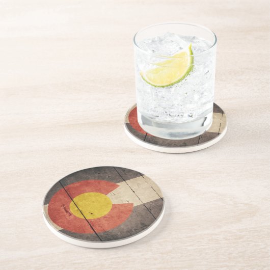 Rugged Wooden Colorado Flag Zandsteen Onderzetter (Zijkant)