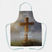 Rugged Wooden Cross Bijbelvers gepersonaliseerd Schort (Voorkant)