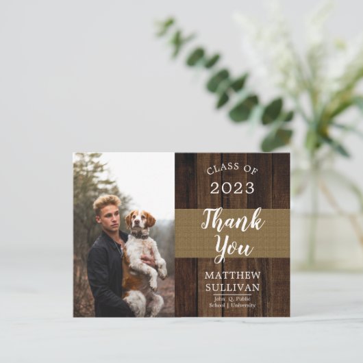 Rugged Woodsy Foto Graduparty Briefkaart (Staand voorkant)