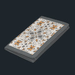 ruggen drievoud portemonnee<br><div class="desc">Handgetekend symmetrisch patroon met diverse insectenkevers,  vlinders en spinnen</div>