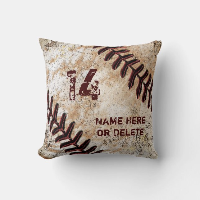 Rugnummer en naam op vintage honkbal kussen (Voorkant)