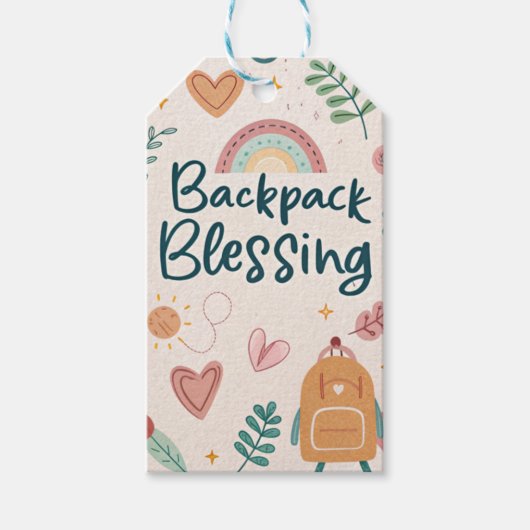 Rugzak Blessing Label – Schattige Rainbow & Heart  Cadeaulabel (Voorkant)