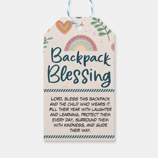 Rugzak Blessing Label – Schattige Rainbow & Heart  Cadeaulabel (Achterkant)