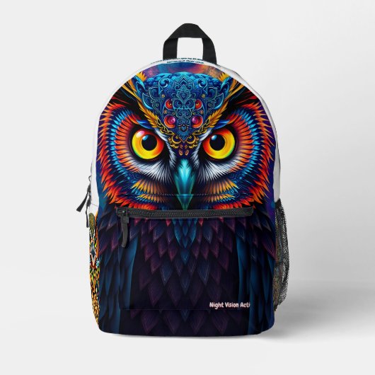 Rugzak “Electric Dream Owl” – Nachtzicht Act. (Voorkant)