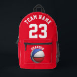 Rugzak kinder jongens basketbal sport school rode<br><div class="desc">Wit blauw Monogram Initialen Grijs Patroon Zwart Bagagelabel. Elegante eenvoudige basis moderne meisjes en jongens en zwart en mooi ontwerp,  met aangepaste tekst en monogram,  met een exclusief monogram patroon,  perfect cadeau voor reizigers,  schoolsport en anderen</div>