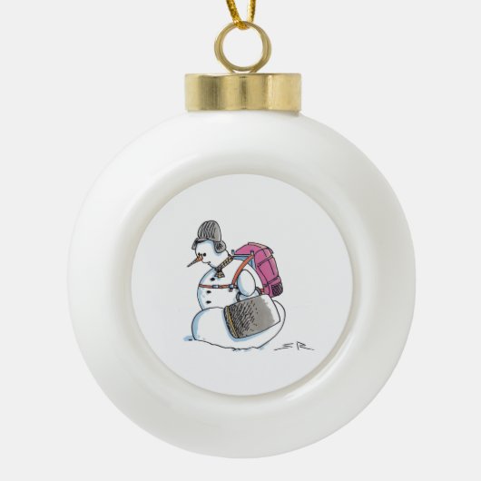 rugzak met Snowman-witte kerstbal-versiering Keramische Bal Ornament (Voorkant)