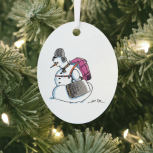 Rugzak Sneeuwman ovale metalen kerstversiering Ornament