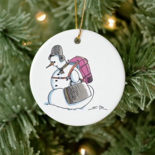 Rugzak-sneeuwman ronde keramische kerstbal keramisch ornament