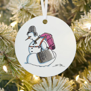 Rugzak Sneeuwman ronde metalen ornament