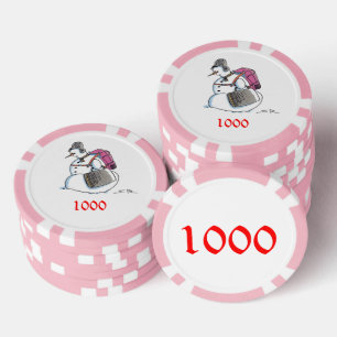 Rugzak Sneeuwman roze 1000 gestreepte pokerchip