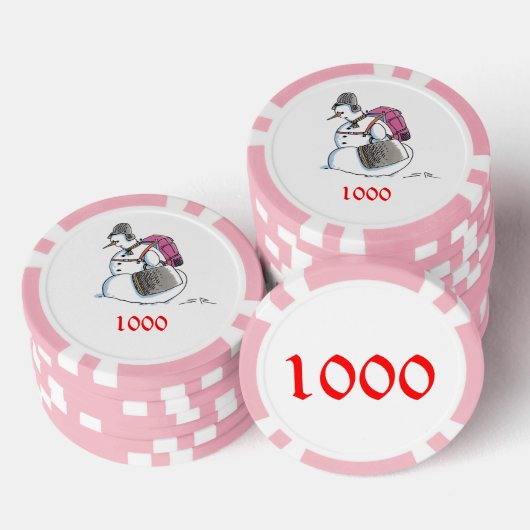 Rugzak Sneeuwman roze 1000 gestreepte pokerchip (Opstapeling)