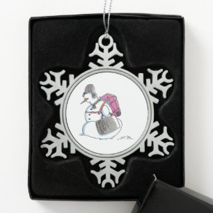 Rugzak Sneeuwman tinnen sneeuwvlok ornament