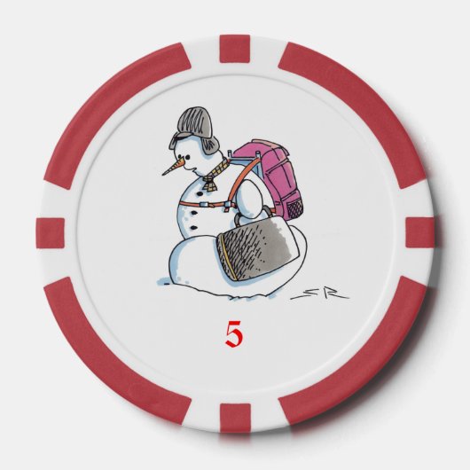 Rugzak Snowman rood 5 gestreepte poker chip (Voorkant)