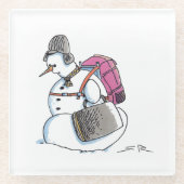 rugzak Snowman wit onderzetter Glazen Onderzetter (Voorkant)
