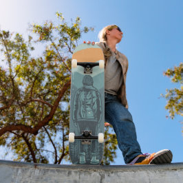Rugzak Wandelaar Vrouw in de Natuur bij Zonsonderg Persoonlijk Skateboard