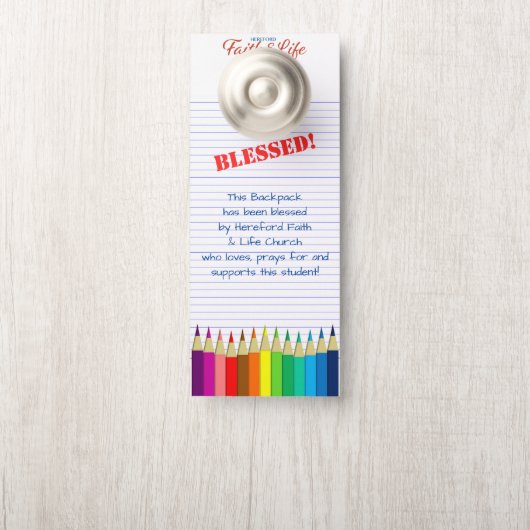 Rugzak Zegen Gekleurde Potloden Kerk Label Deurhanger (Op knop)