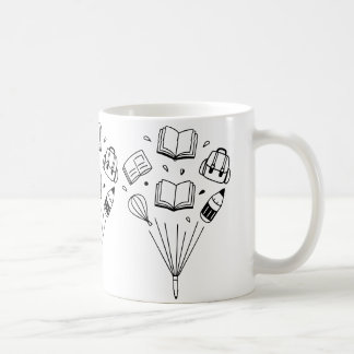 Rugzakken en gummetjes, allemaal zwevend koffiemok