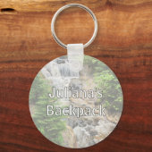 Rugzaklabel met bergwaterval sleutelhanger (Achterkant)