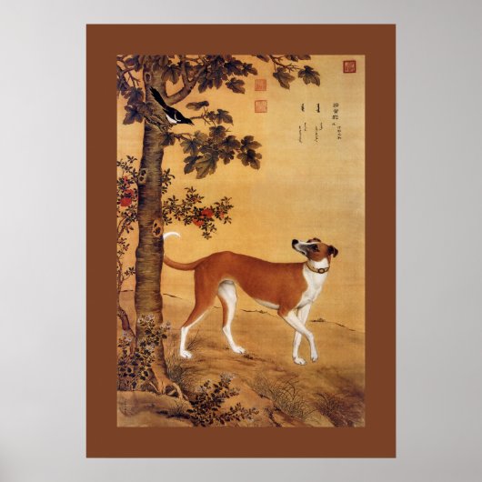 Ruhuangbao 茹 豹 ~ Greyhound ~ Giuseppe Castiglione~ Poster (Voorkant)