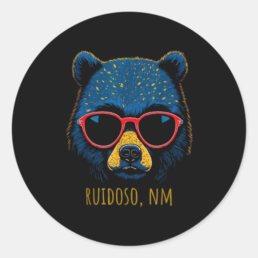 Ruidoso New Mexico Bear Wearing Sungles Design  Ronde Sticker (Voorkant)
