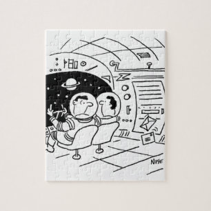 Ruiemters in een ruimteschip post cartoon legpuzzel