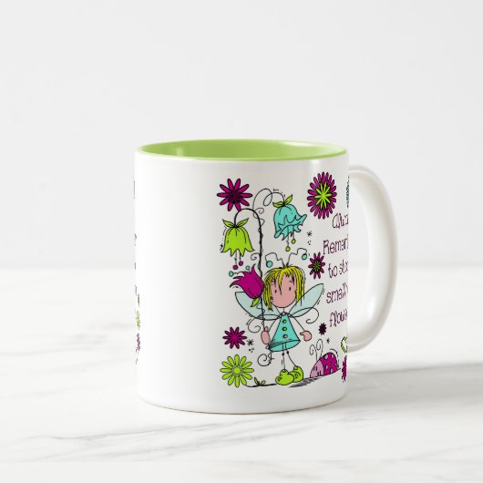 Ruik de bloemen tweekleurige koffiemok (Voorkant rechts)