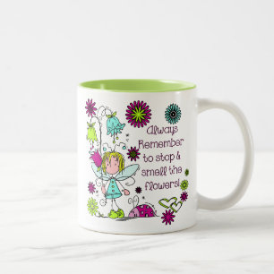 Ruik de bloemen tweekleurige koffiemok
