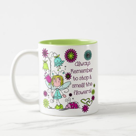 Ruik de bloemen tweekleurige koffiemok (Links)