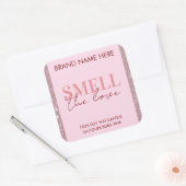 Ruik De Liefde Aangepaste Roze Glitter Kaarslabel Vierkante Sticker (Envelop)