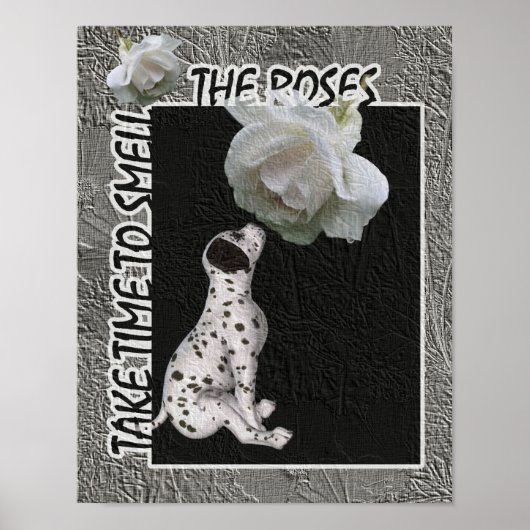Ruik de Rozen Dalmatiaan Puppy Inspirerend Poster (Voorkant)