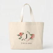 Ruik de Rozen, monogram, huwelijksdatum Grote Tote Bag (Voorkant)